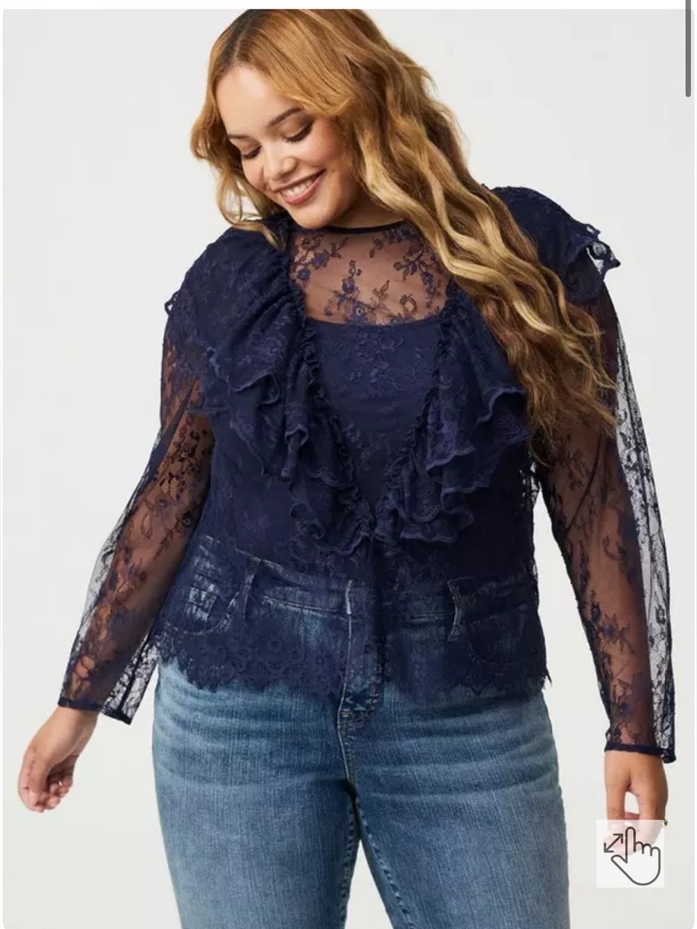 torrid Navy Lace Ruffle Peplum Blouse